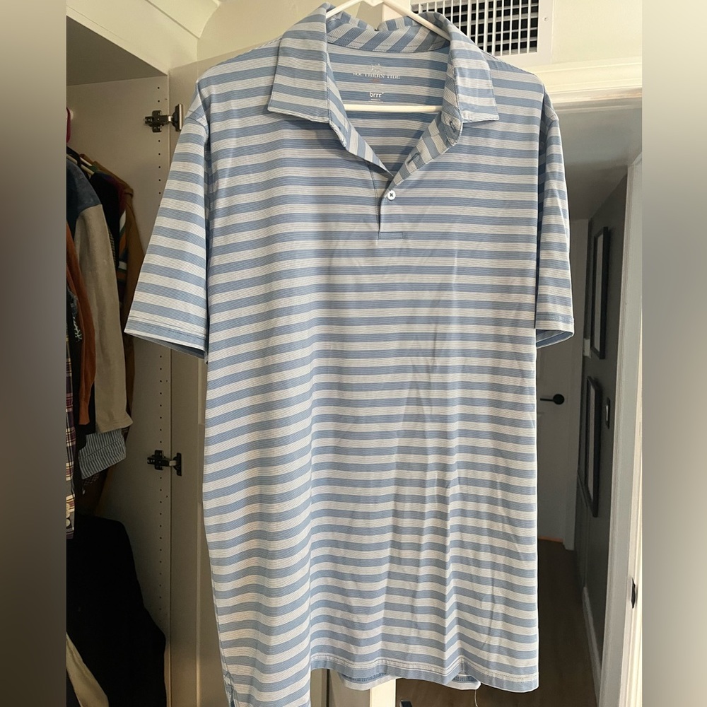 Southern Tide Light Blue and White Striped Polo